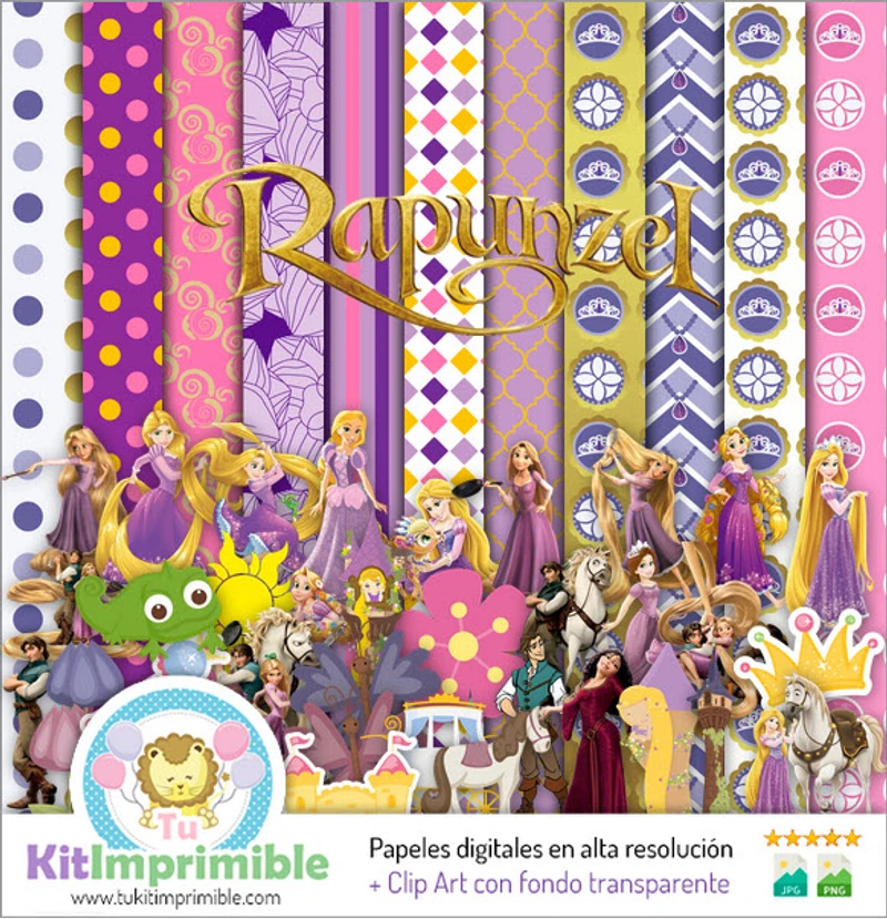 Papeles Digitales Rapunzel Fiestas Princesas - M1