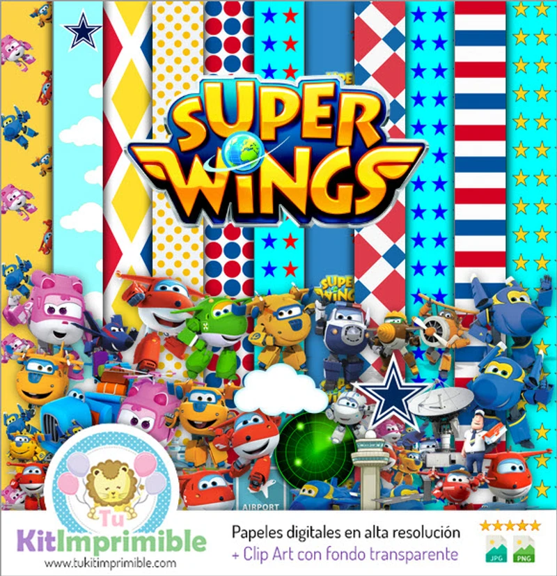 Papeles Digitales Super Wings Fiestas Aviación - M1