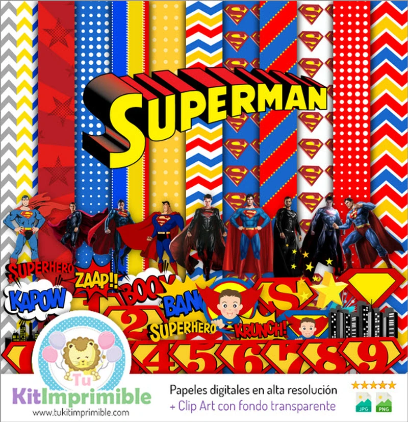 Papeles Digitales Superman Fiestas Superhéroes - M1
