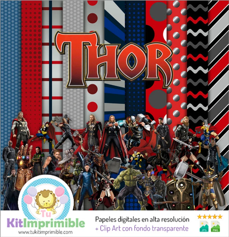 Papeles Digitales Thor Superheroe Fiestas Marvel - M1