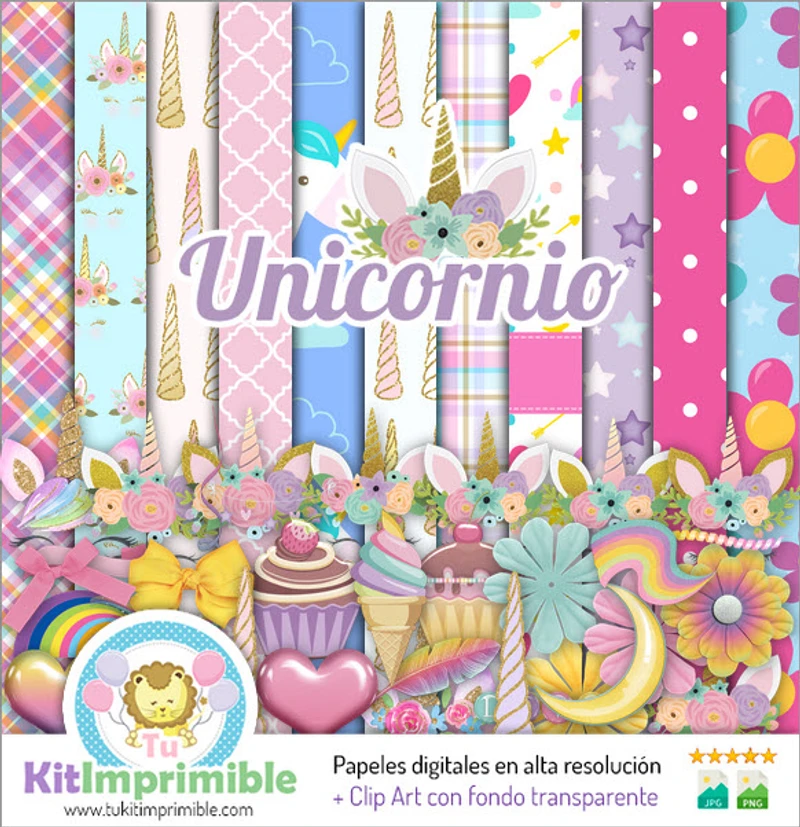 Papeles Digitales Unicornio Clasico Decoración Vintage - M1