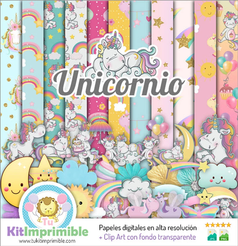 Papeles Digitales Unicornio Vintage Decoración Retro - M1