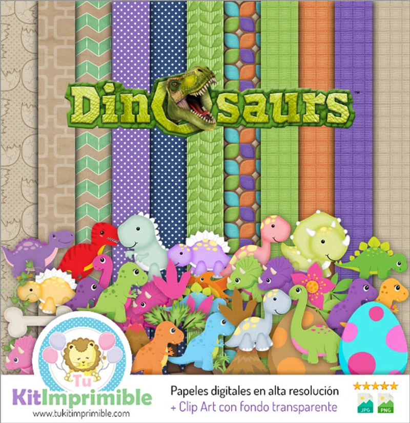 Papeles Dinosaurios Digitales Invitaciones Aventuras - M5