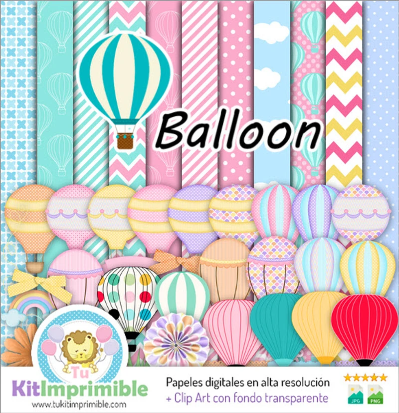 Papeles Globo Aerostatico Digitales Invitaciones - M5