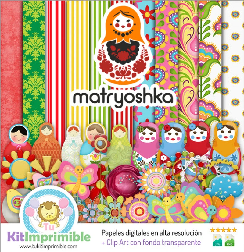 Papeles Matrioshka Digitales Invitaciones Culturales - M5