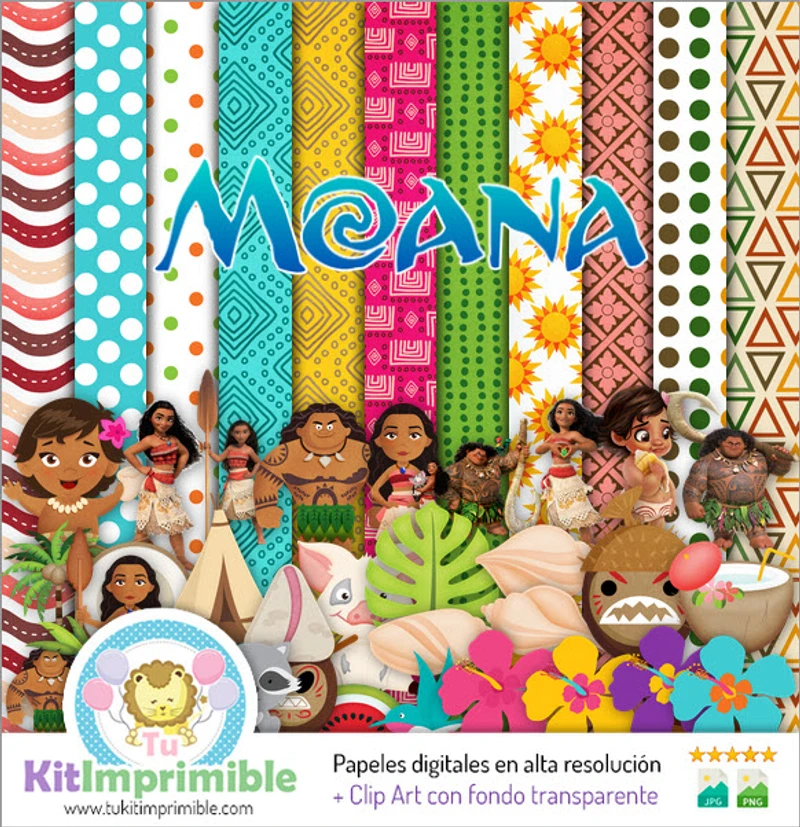 Papeles Moana Digitales Invitaciones Aventuras - M5