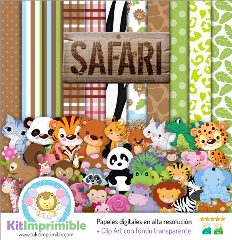 Papeles Safari Bebe Digitales Invitaciones Baby Shower - M5