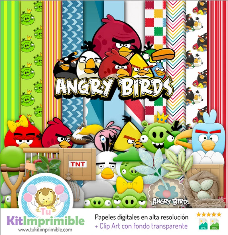 Papiers numériques Angry Birds pour fêtes et jeux d'enfants - M1