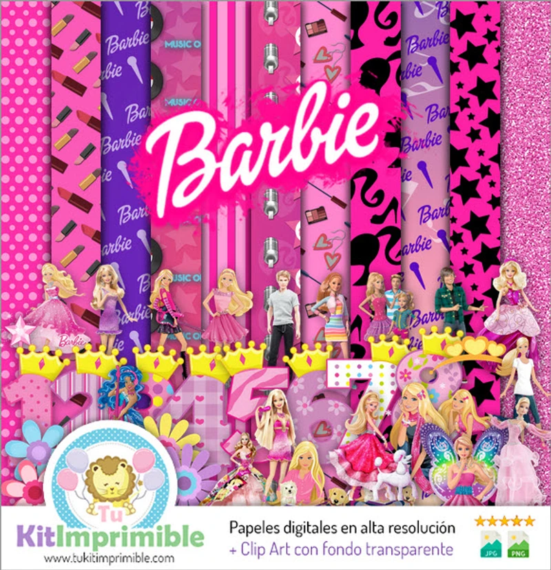 Papiers numériques Barbie Princesse Fêtes d'enfants - M1