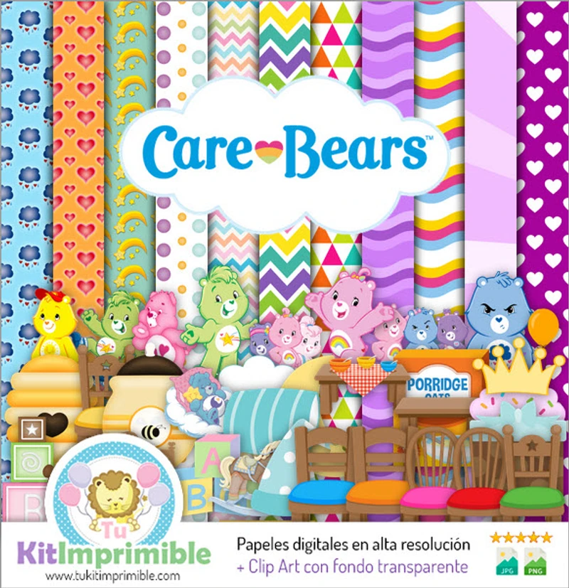 Papiers numériques Bisounours pour fêtes d'enfants - M1