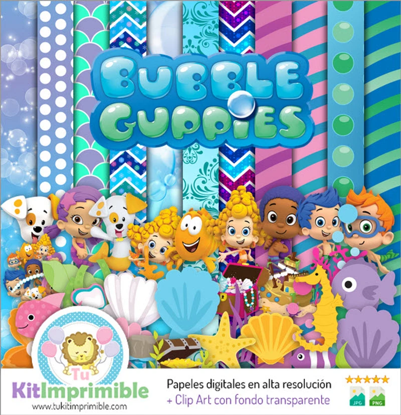 Papiers numériques Bubble Guppies pour fêtes d'enfants sur le thème marin - M1