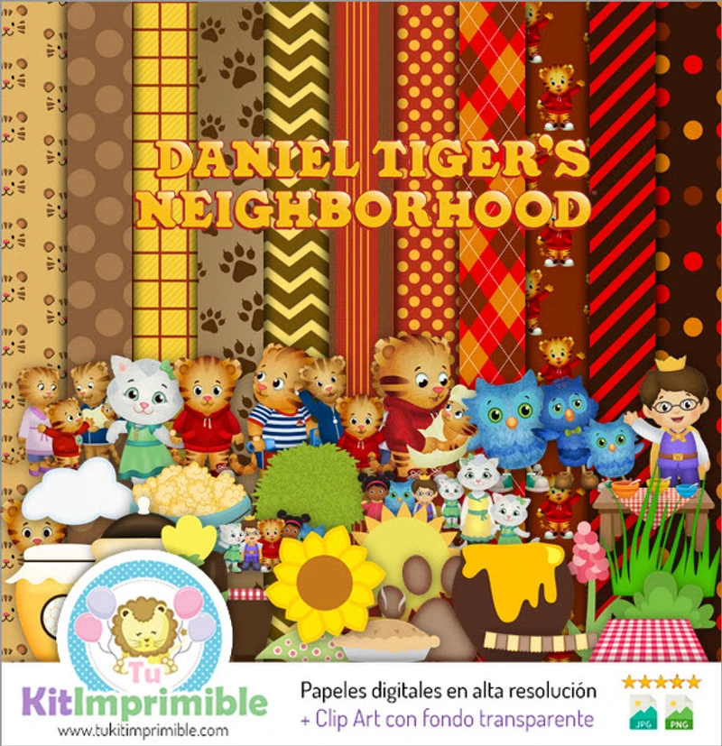 Papiers numériques Daniel le Tigre pour les fêtes d'enfants - M1