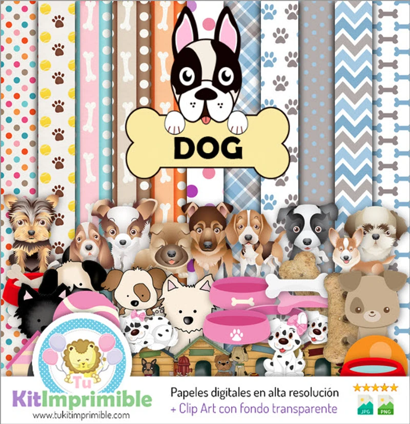 Papiers numériques décoratifs pour chiot mignon - M1