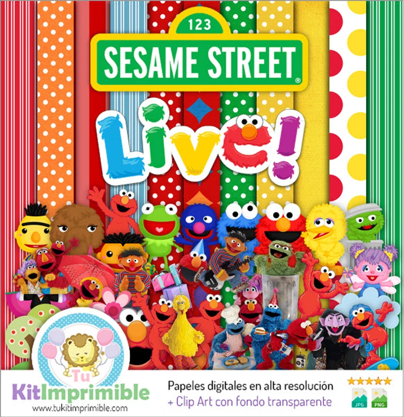 Papiers numériques Elmo pour fêtes d'enfants Rue Sésame - M1