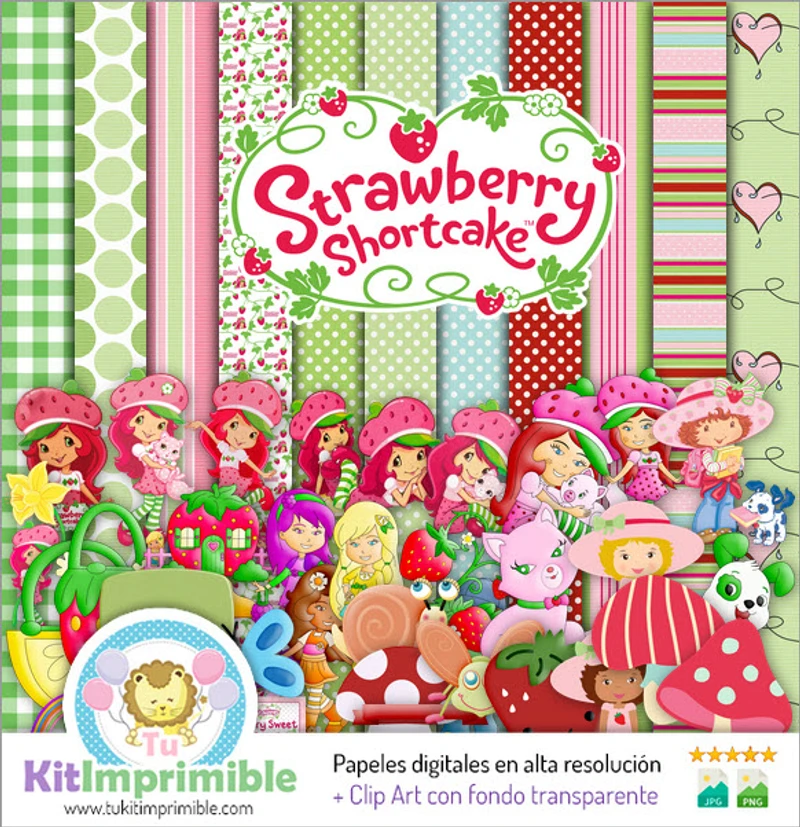 Papiers numériques Fraise des bois pour fêtes d'enfants sur le thème des douceurs - M1