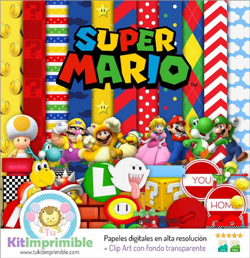 Papiers numériques, invitations et jeux vidéo Super Mario Bros - M5