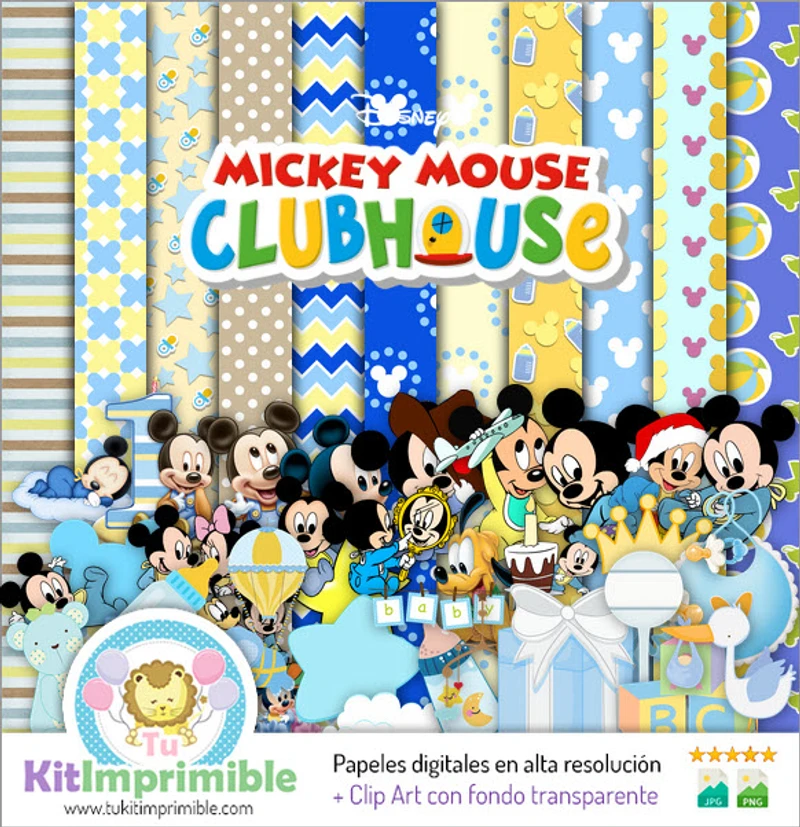 Papiers numériques Mickey Mouse pour bébés, parfaits pour les fêtes d'enfants - M1