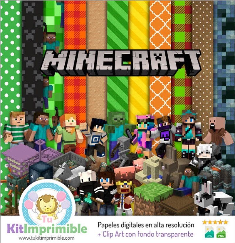 Papiers numériques Minecraft pour fêtes et jeux vidéo - M1