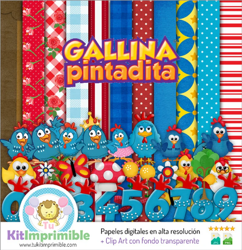 Papiers numériques Petite poule peinte Fêtes d'enfants - M1