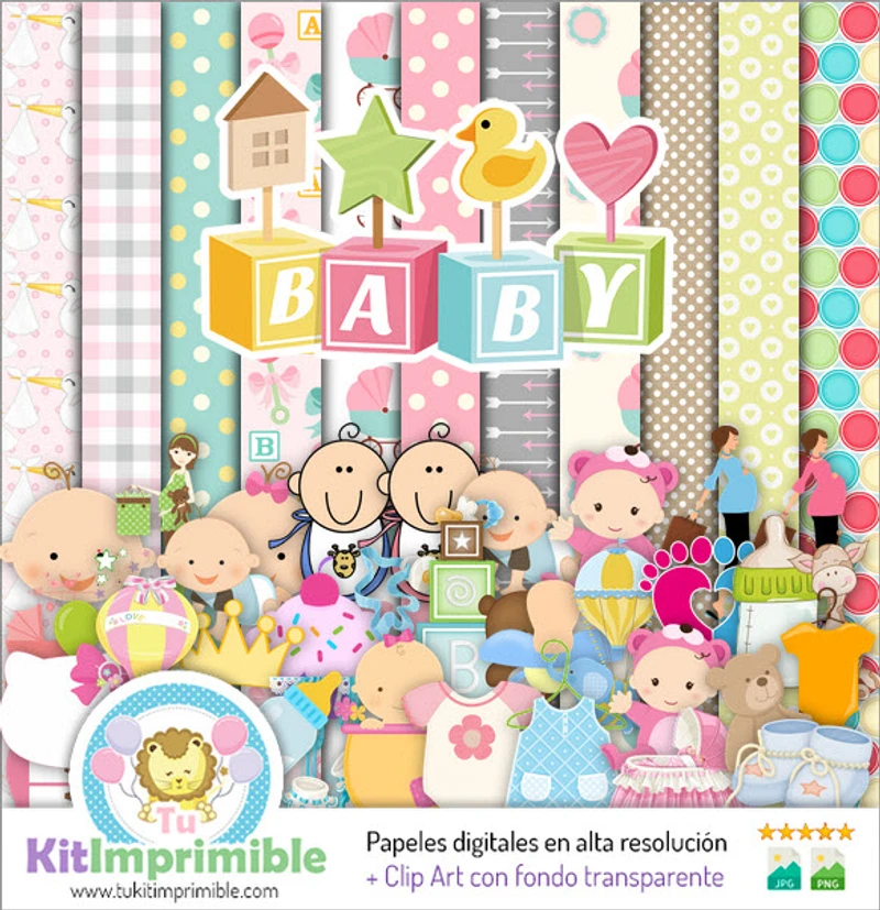 Patrones | Papiers numériques pour décoration de baby shower et fête de bébé - M1