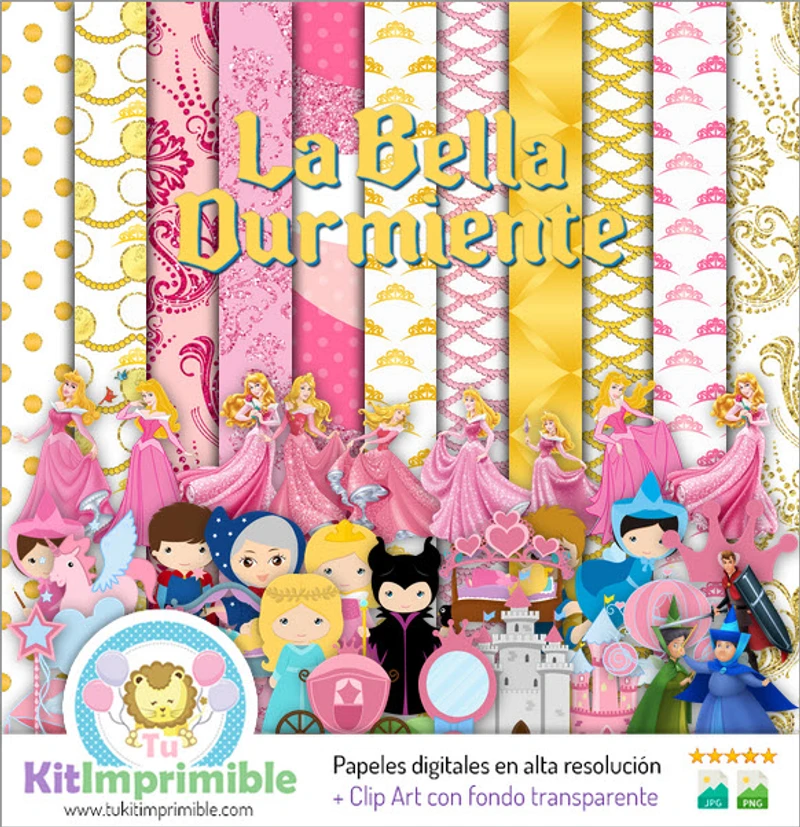 Papiers numériques pour une fête de princesses La Belle au bois dormant - M1