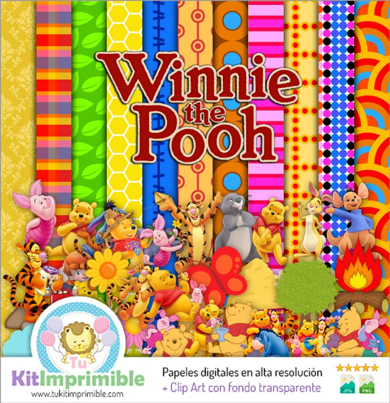 Papiers numériques Winnie l'Ourson pour fêtes d'enfants - M1