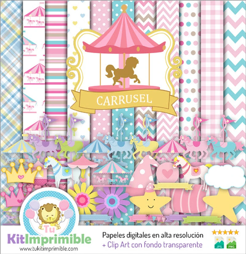 Parque de Festas Infantis Digital Papers Carousel - M1