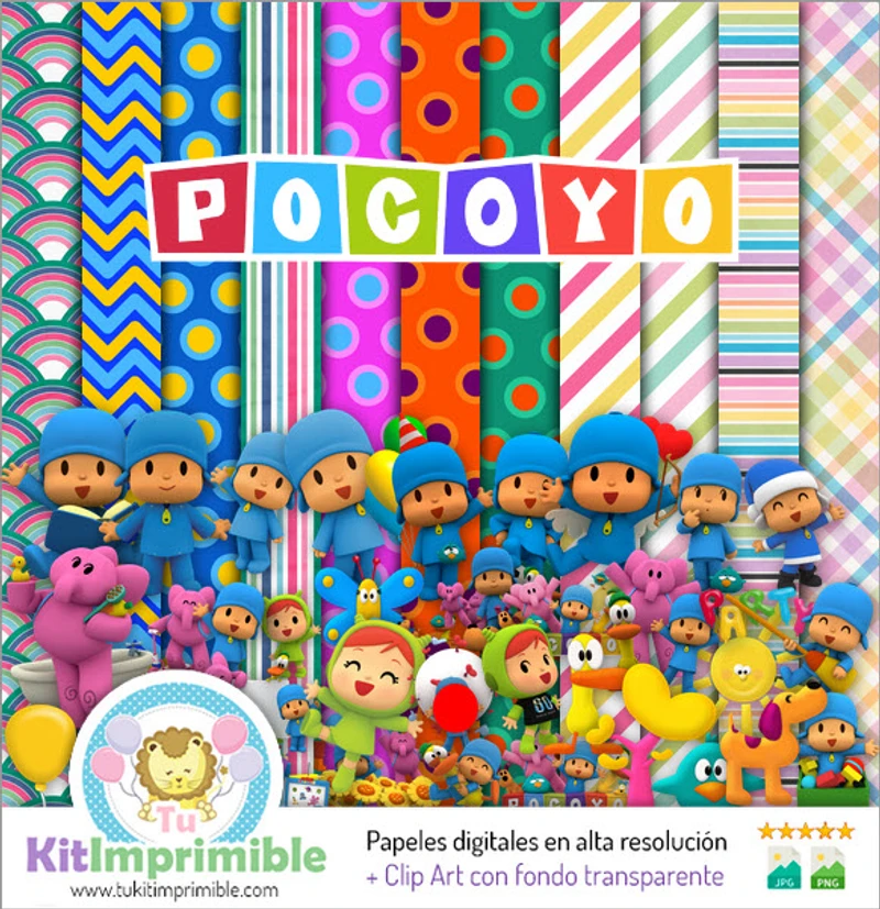 Pocoyo Digital Papers per feste per bambini - M1