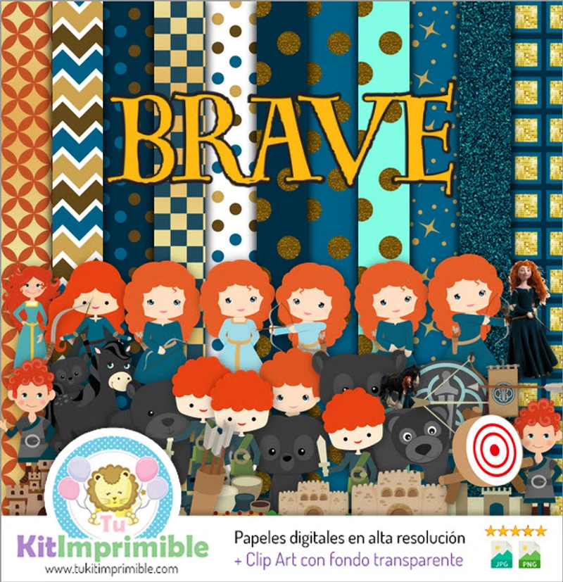 Princesse Merida Brave - Papiers numériques pour fêtes - M1