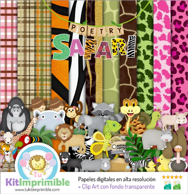 Scrapbook Animal Print Safari Digital Set Completo - M4