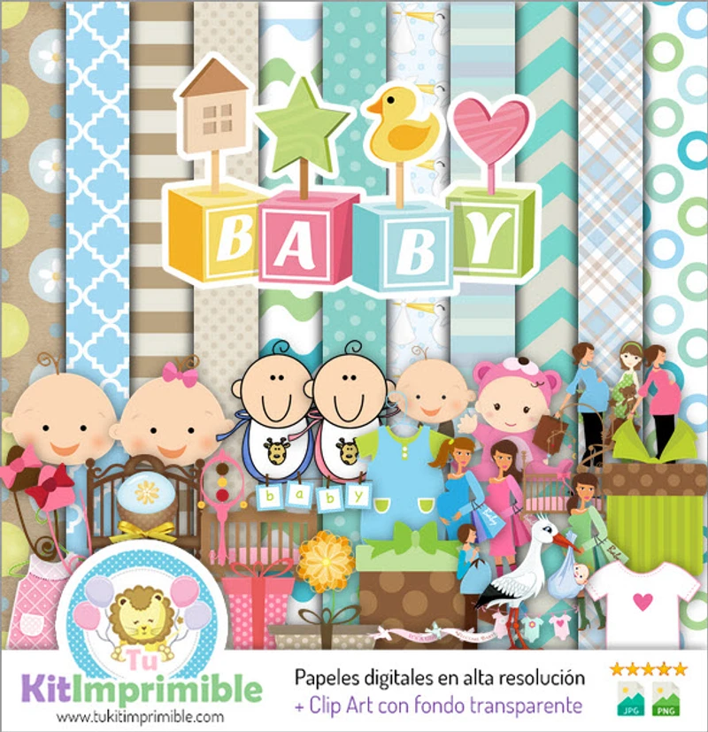 Scrapbook Baby Shower Digital Set Completo Manualidades - M4
