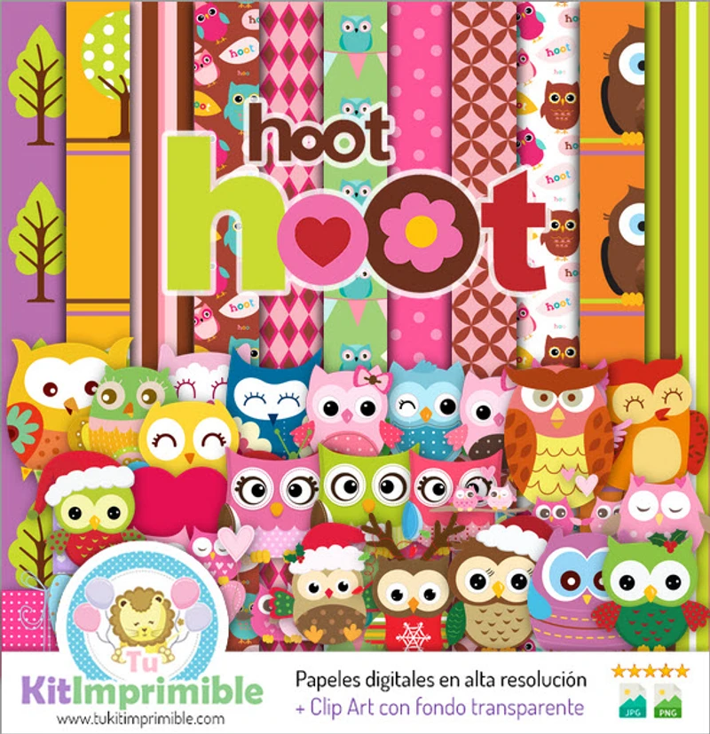 Scrapbook Buhos Lechuzas Digital Set Completo - M4