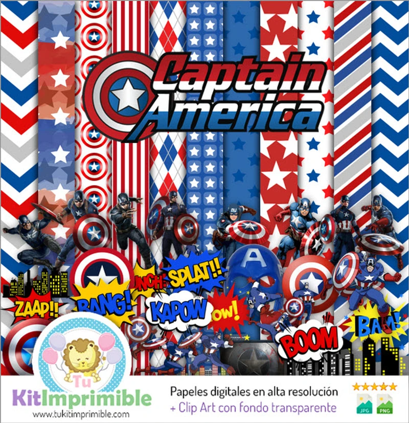 Scrapbook Capitan America Digital Set Completo Manualidades - M4