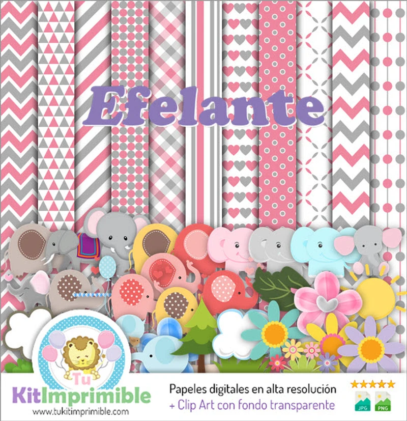 Scrapbook Elefante Digital Set Completo Manualidades - M4