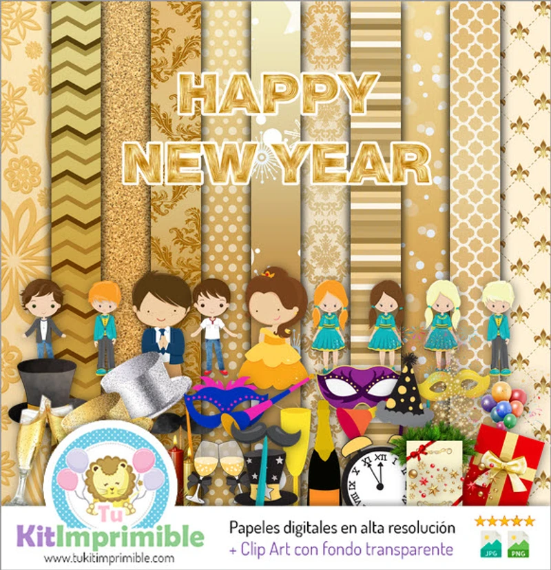 Scrapbook Feliz Año Nuevo Digital Set Completo - M4