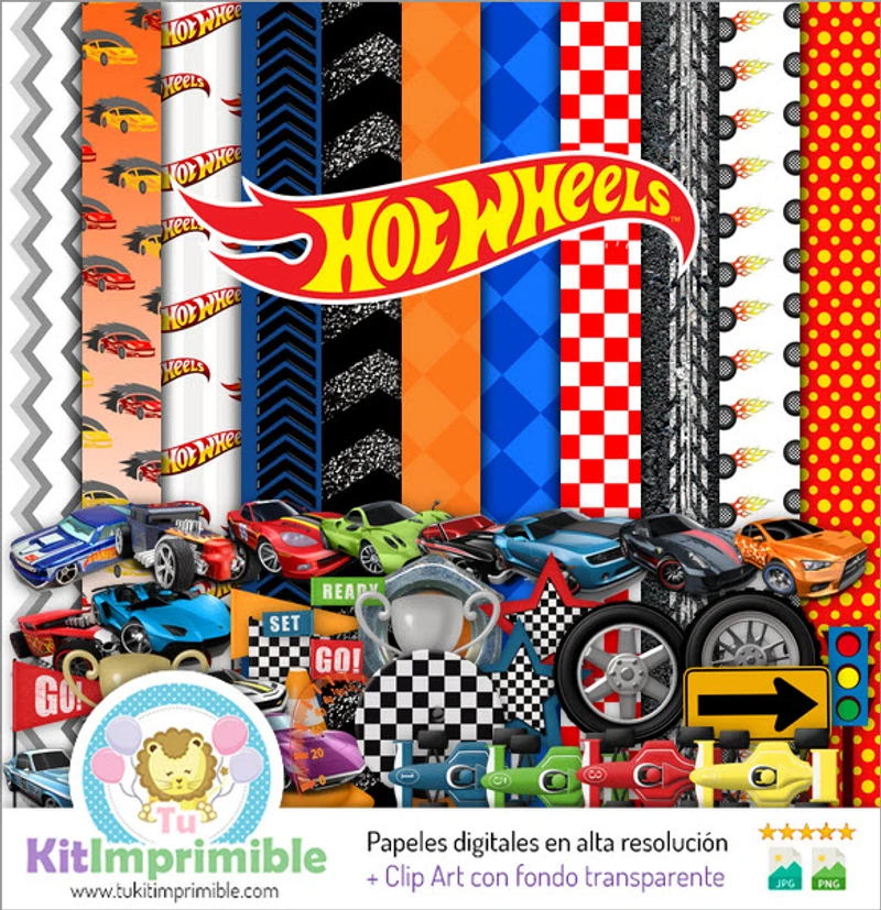 Scrapbook Hot Wheels Digital Set Completo Manualidades - M4