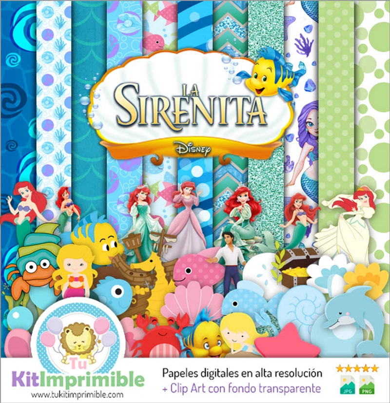Scrapbook La Sirenita Ariel Digital Set Completo - M4