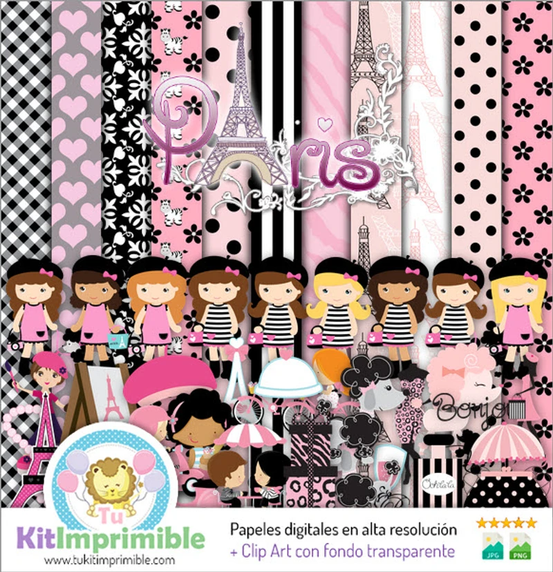 Scrapbook Paris Fashion Digital Set Completo Manualidades - M4