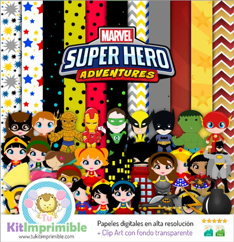 Scrapbook Super Heroes Digital Set Completo Manualidades - M4