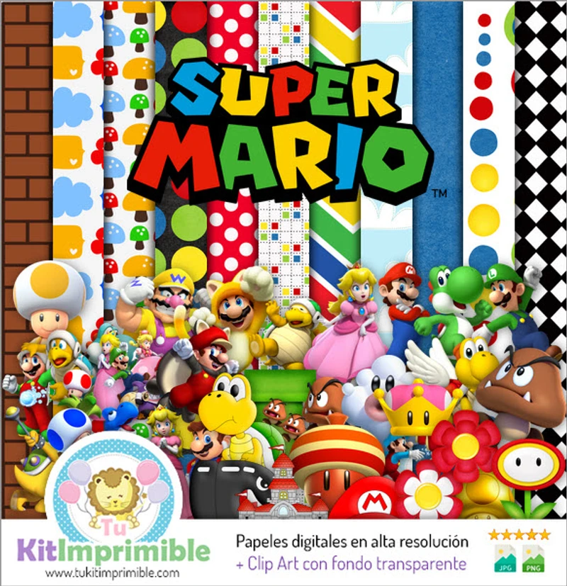 Scrapbook Super Mario Bros Digital Set Completo Manualidades - M4