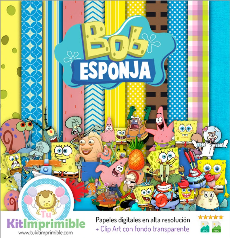 SpongeBob SquarePants Digital Papers per feste per bambini Bikini Bottom - M1