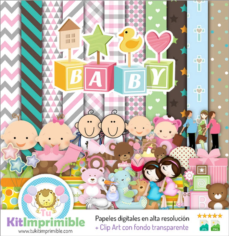 Texturas Baby Shower Digitales Patrones Scrapbook - M3