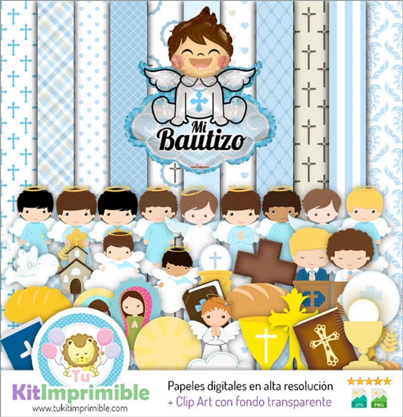Texturas Bautizo Niño Digitales Patrones Scrapbook - M3