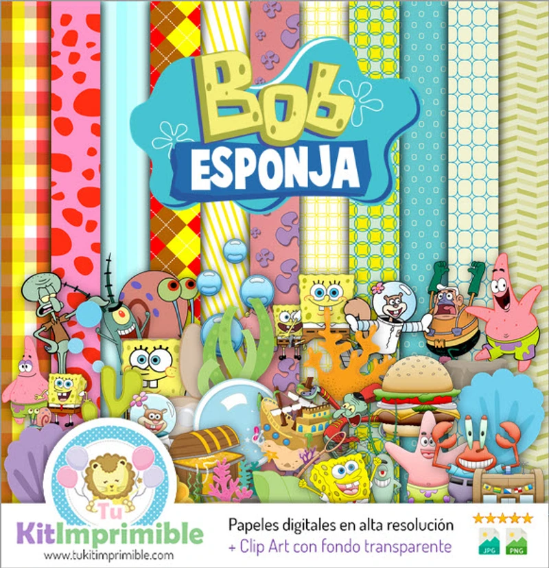 Texturas Bob Esponja Digitales Patrones Scrapbook - M3