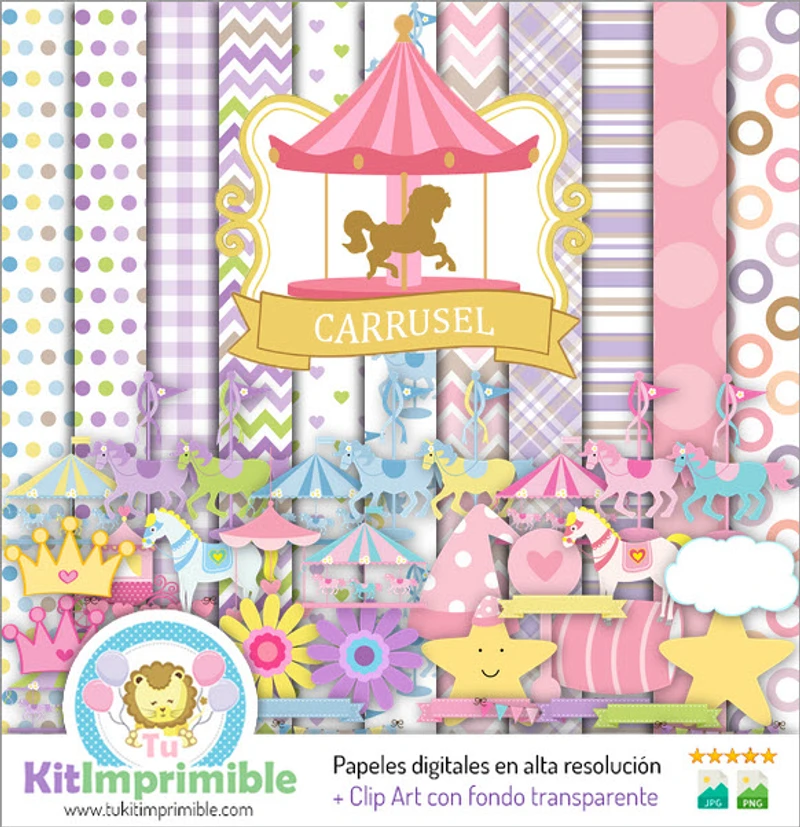 Texturas Carrusel Digitales Patrones Scrapbook - M3