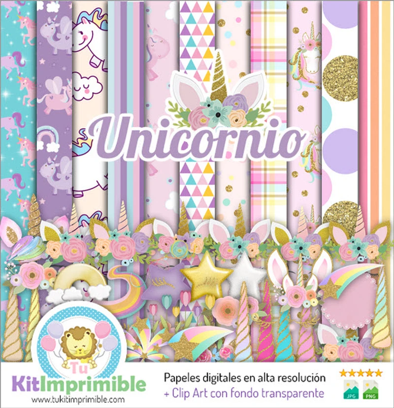 Texturas Clássicas de Unicórnio para Scrapbook Digital - M3