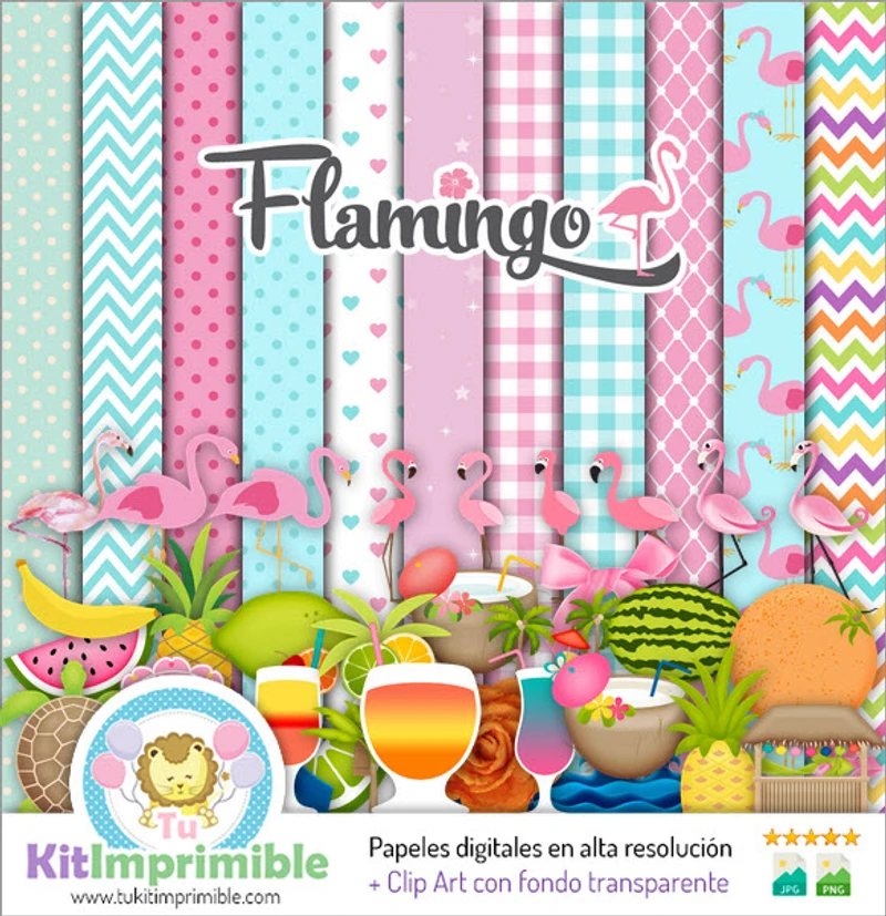 Texturas digitais de flamingos para scrapbook - M3