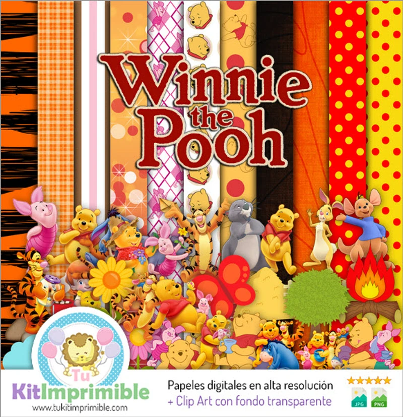 Texturas digitais do Ursinho Pooh para scrapbook - M3