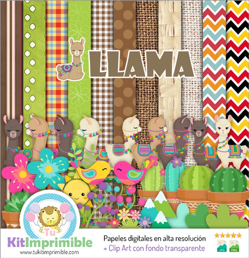 Texturas Llama Digitales Patrones Scrapbook - M3