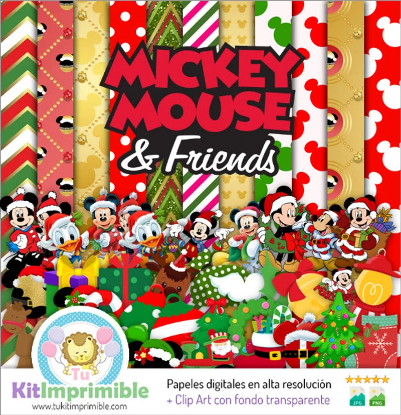 Texturas Mickey Mouse Navidad Digitales Patrones - M3